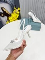 Prada Mesh Fabric Slingback Pumps White For Women PRD - Image 5
