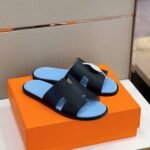 Hermes Izmir Sandals Black/ Light Blue For Men - Image 5