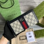 Gucci Ophidia GG Zip Around Wallet Beige With Red and Dark Blue Stripes With Silver Hardware For Men 8in/19cm GG