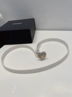 Chanel CC Silver Tone Heart Buckle Belt White For Women - Image 6