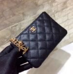 Chanel CO-CO Classic Mini Pouch Wallet 14cm/5.5in Gold Toned Hardware For Women Black