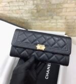 Chanel CO-CO Long Flap Wallet 19.5cm/7.7in Gold Hardware For Women Black