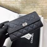 Chanel CO-CO Long Flap Wallet 19.5cm/7.7in Silver Hardware For Women Black