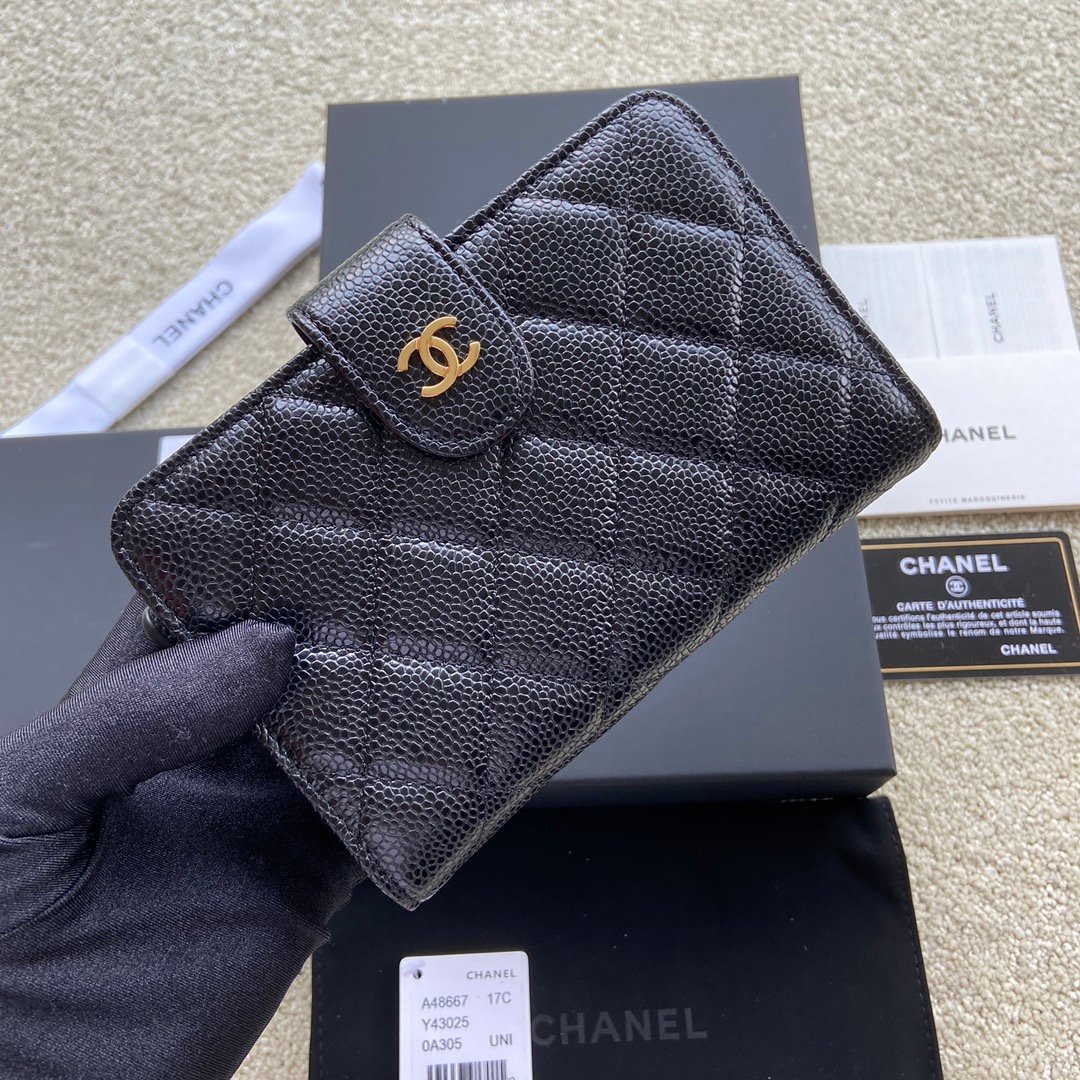 1-7-1.jpg Chanel CO-CO Flap Wallet 15cm/5.9in Gold Hardware For Women Black - Image 1