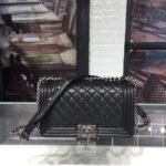 Chanel Boy Medium Crossbody Bag 9.8in/ 25cm Black Silver Hardware For Women - Image 3