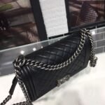 Chanel Boy Medium Crossbody Bag 9.8in/ 25cm Black Silver Hardware For Women - Image 8