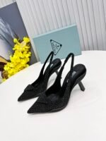 Prada Satin Slingback Pumps With Crystals Black For Women 2.2in/55mm PRD - Image 5