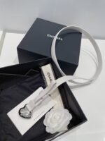 Chanel CC Silver Tone Heart Buckle Belt White For Women - Image 3