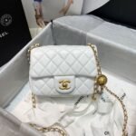 Chanel Flap Bag With CC Ball On Strap Mini Crossbody 6.7in/ 17cm White Gold Hardware For Women AS1786 - Image 3