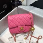 Chanel Flap Bag With CC Ball On Strap Mini Crossbody 6.7in/ 17cm Pink Gold Hardware For Women AS1786 - Image 8