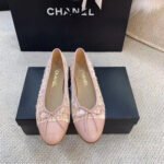 Chanel Ballerina Flats Tweed and Grosgrain Light Pink For Women, Women's Shoes G02819