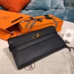 Hermes Kelly Wallet To Go Woc Black With Gold Toned Hardware Bag For Women 8.2in/21cm - Image 5