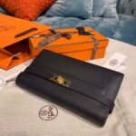 Hermes Kelly Wallet To Go Woc Black With Gold Toned Hardware Bag For Women 8.2in/21cm - Image 3