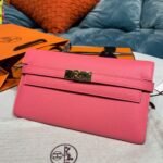 Hermes Kelly Wallet To Go Woc Pink With Gold Toned Hardware Bag For Women 8.2in/21cm - Image 4