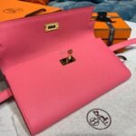 Hermes Kelly Wallet To Go Woc Pink With Gold Toned Hardware Bag For Women 8.2in/21cm - Image 9