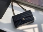 Chanel Chevron Classic Handbag Gold Toned Hardware Black For Women, Women’s Bags, Shoulder And Crossbody Bags 10.2in/26cm - Image 3