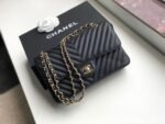 Chanel Chevron Classic Handbag Gold Toned Hardware Black For Women, Women’s Bags, Shoulder And Crossbody Bags 10.2in/26cm - Image 7