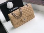 Chanel Classic Handbag Silver Hardware Beige A01112 - Image 2