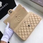 Chanel Classic Handbag Silver Hardware Beige A01112 - Image 5