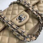 Chanel Classic Handbag Silver Hardware Beige A01112 - Image 8