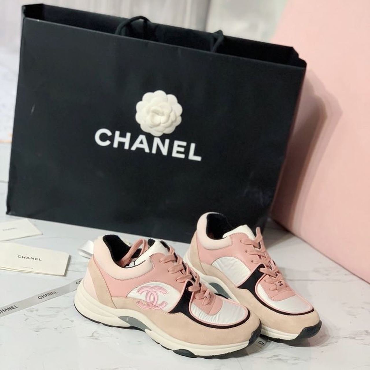 1571051593040105_.pic__94901.1593161290-2.jpg Chanel Nylon Trainer Sneakers Light Pink/White For Women, Women's Shoes - Image 1