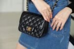 Chanel Classic Flap Bag Mini Crossbody 6.7in/ 17cm Black Gold Hardware For Women - Image 3