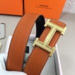 Hermes H Guillochee Belt Buckle & Reversible Orange For Women, Women Belt - Image 3