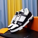 Louis Vuitton Trainer Sneaker Mix Of Materials Black/White For Men LV - Image 2