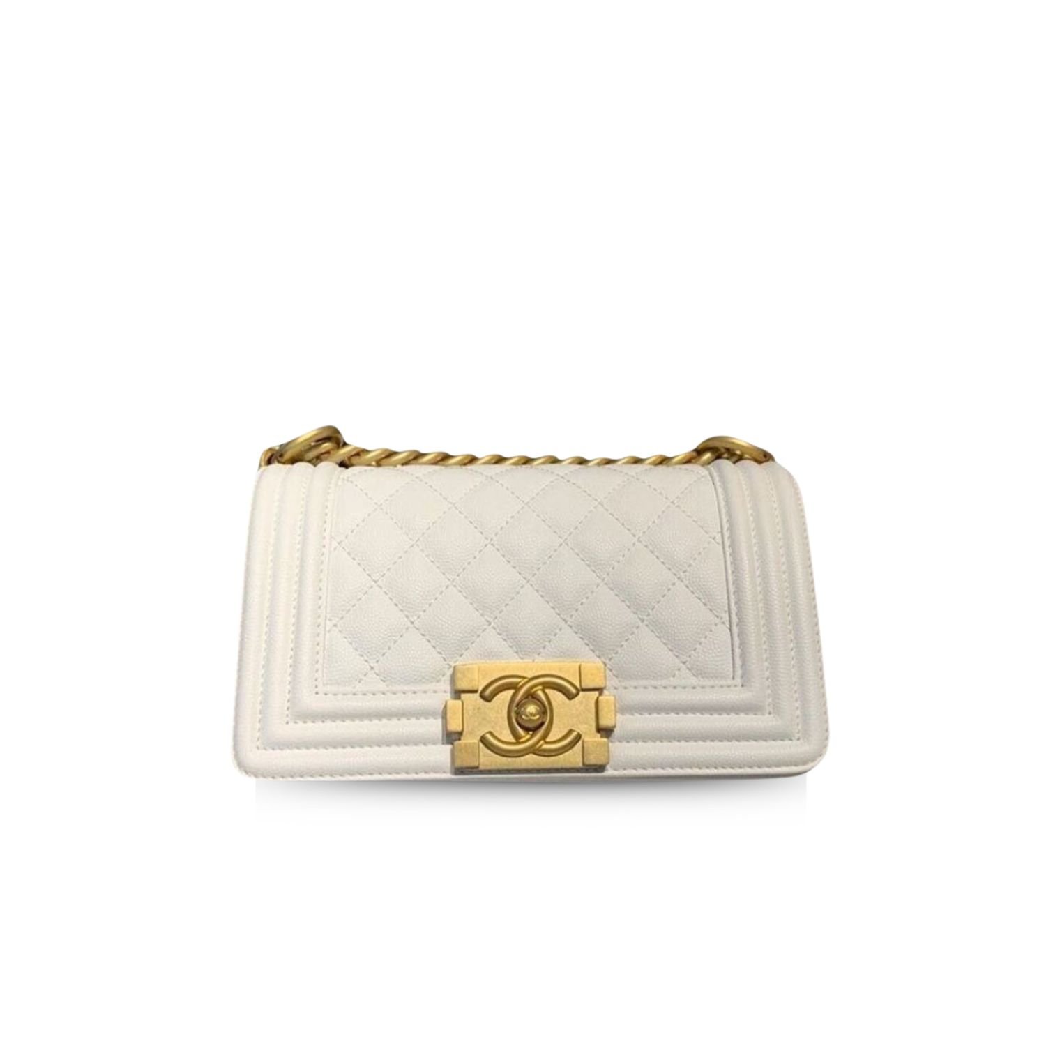 xr:d:DAGBeGYKeuI:1009,j:575759472819534572,t:24041208 Chanel Small Boy Handbag White A67085 - Image 1