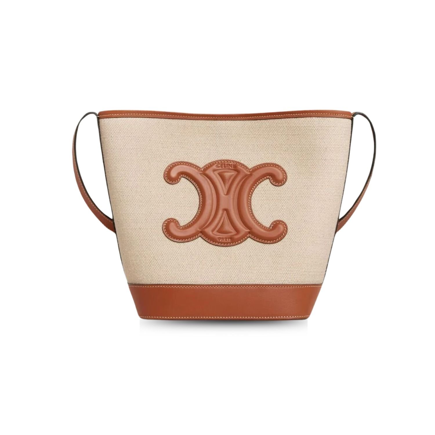 xr:d:DAGBeGYKeuI:267,j:5549984829914760141,t:24040804 Celine Small Bucket Cuir Triomphe In Textile Natural / Tan 198242EFL.02NT - Image 1