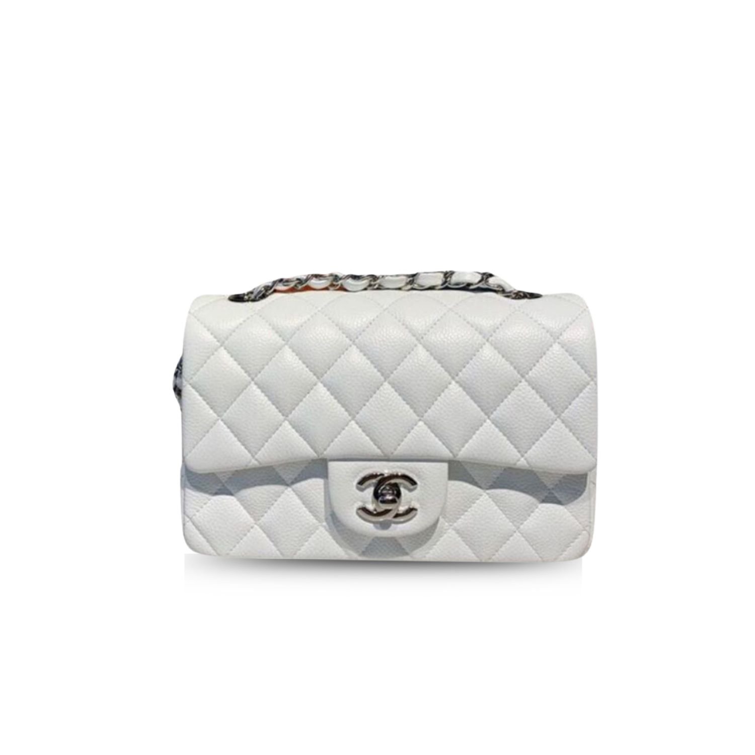 xr:d:DAGBeGYKeuI:335,j:8515605194461628155,t:24040806 Chanel Small Classic Handbag Silver Hardware White A01113 - Image 1