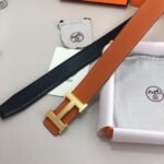Hermes H Guillochee Belt Buckle & Reversible Orange For Women, Women Belt - Image 4