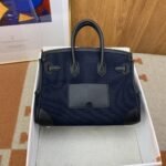 Hermes Birkin Cargo 25 Top Handle Bag 9.8in/ 25cm Dark Blue Silver Hardware For Women - Image 5