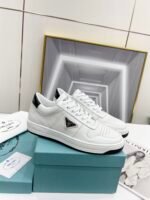 Prada Downtown Perforated Sneakers White/Black For Women 1.2in/30mm PRD 1E792M_3LJ6_F0964_F_030 - Image 5