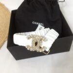 Chanel Belt Velvet White With Double C Buckle Gold-Toned and Strass Hardware Women Belt - Image 3