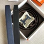Hermes H Guillochee Belt Buckle & Reversible Strap Black Hermes Belt - Image 5