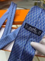 Hermes Tie 7 Horseshoes Tie Blue Hermes Men Tie - Image 5