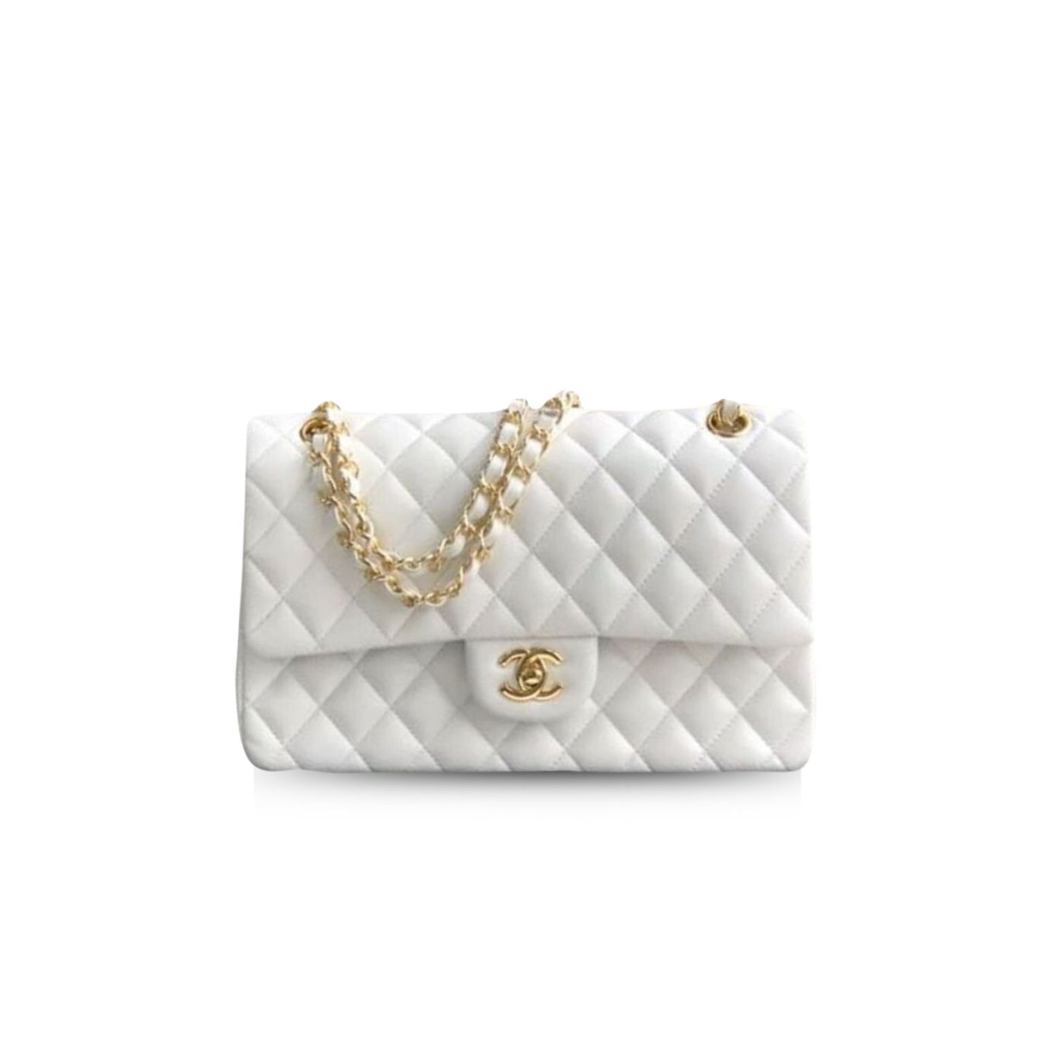 xr:d:DAGBeGYKeuI:896,j:4902592740942617600,t:24041115 Chanel Classic Handbag Gold Toned Hardware White A01112 - Image 1