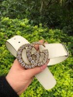 Gucci Belt Beaded Double G White GG, Women Belt ‎453260 - Image 6