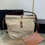 Saint Laurent Le 37 In Woven Raffia And Vegetable-Tanned Beige For Women 9.8 Inches/ 25 Cm 773991GAAD72080
