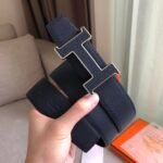 Hermes H Guillochee Belt Buckle & Reversible Strap Black Hermes Belt - Image 3