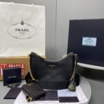 Prada System Nappa Patchwork Shoulder Bag Black For Women, Women's Bags 9.4in/24cm - Image 4