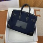 Hermes Birkin Cargo 25 Top Handle Bag 9.8in/ 25cm Dark Blue Silver Hardware For Women - Image 10