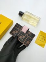 Fendi Card Holder Brown With Pink Gusseted Card Holder For Women 4in/10cm FF - Image 6