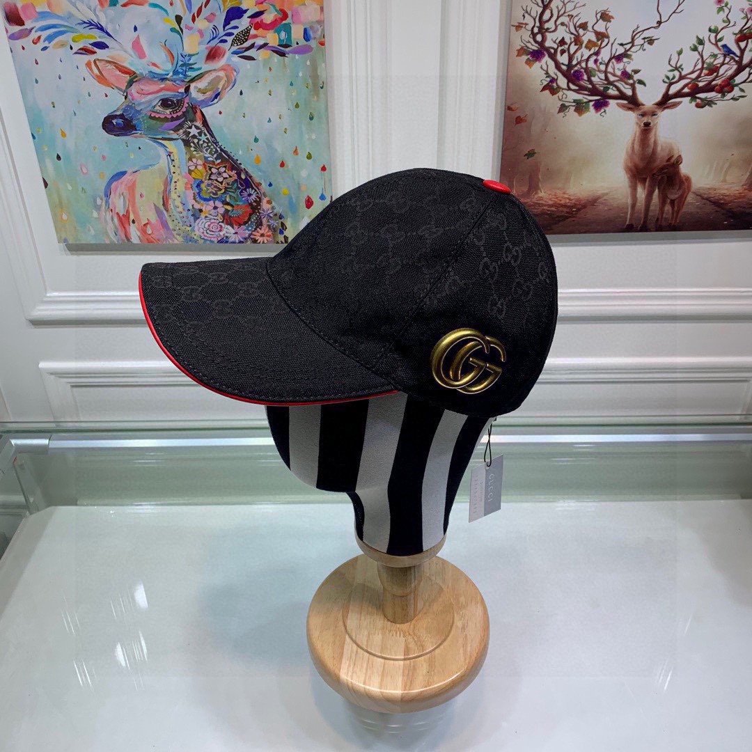 4e566e8d.jpg Gucci Canvas Baseball Hat Black GG Hat - Image 1