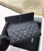 Chanel CO-CO Long Flap Wallet 19.5cm/7.7in Silver Hardware For Women Black - Image 5