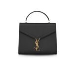 Saint Laurent Cassandra Medium Top Handle Bag In Grain Black