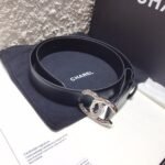 Chanel Black Belt With Double C Buckle Silver-Toned Metal Women Belt - Image 2