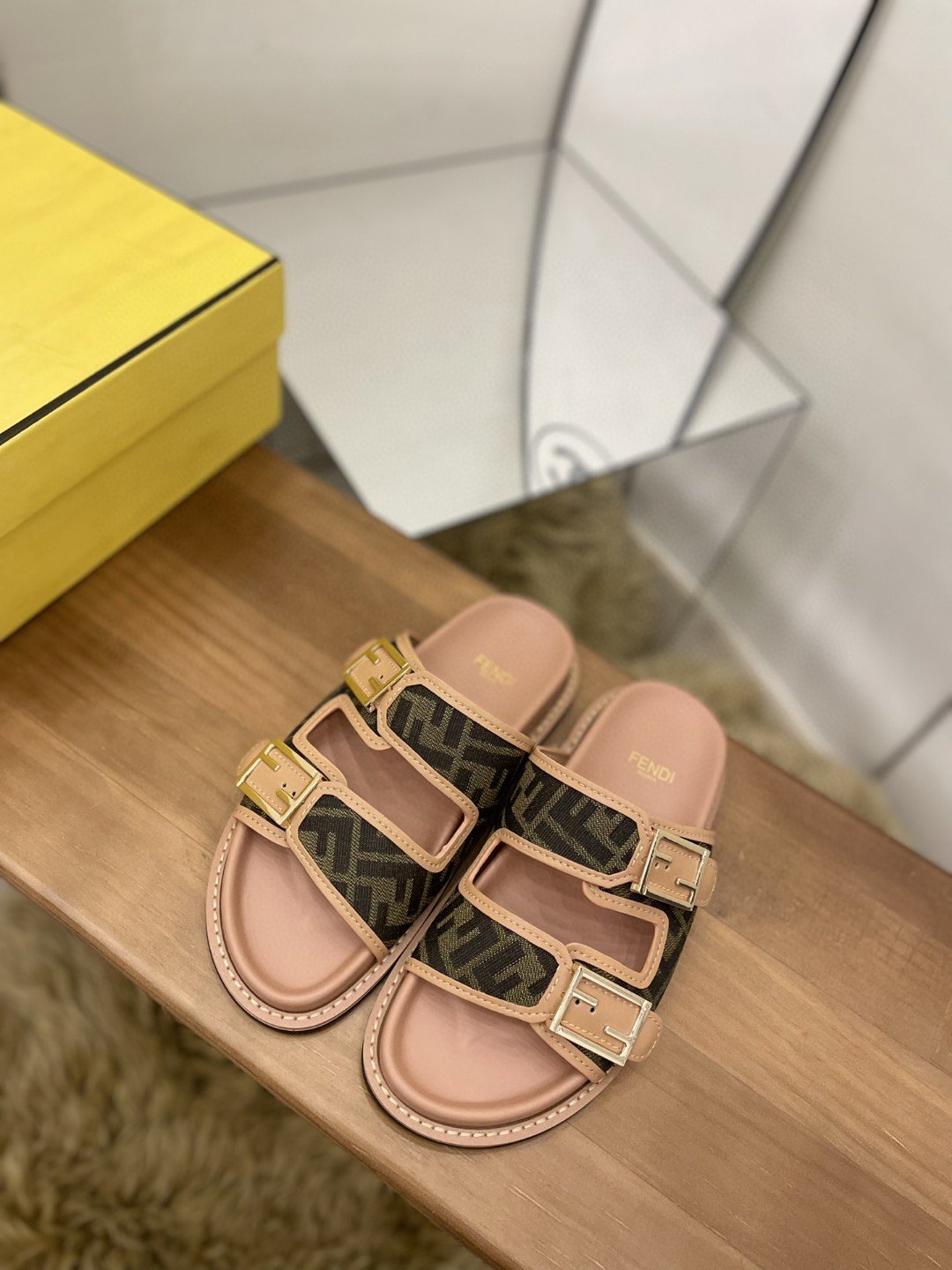 5255bc12.jpg Fendi Feel Slides Dark Pink For Women - Image 1
