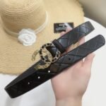 Chanel Quilted Belt With Double C Buckle Black with Gold mix Black Hardware Women Belt - Image 6